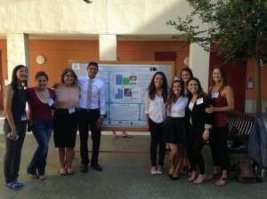 Gaines Lab summer interns and I presenting our research poster at the UC Natural Reserve System conference. From left to right: Amy Wu, Dominique Whittle, Vanessa Esguerra, Daniel Parr, Carolina Espinoza, Carina Motta, Emma Horanic, Caitlin Ongsarte, and Lindsey Peavey.